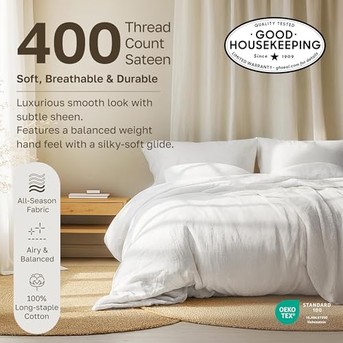 Twin XL Fitted Sheets Pack of 2 - 100% Cotton Sateen, White - Variation 01