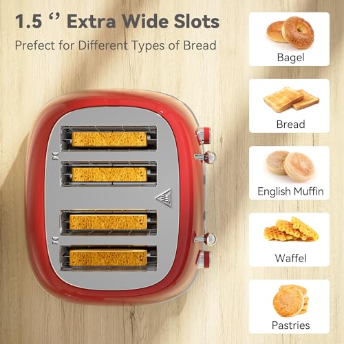 Toaster 4 Slice, Retro Stainless with 6 Bread Shade