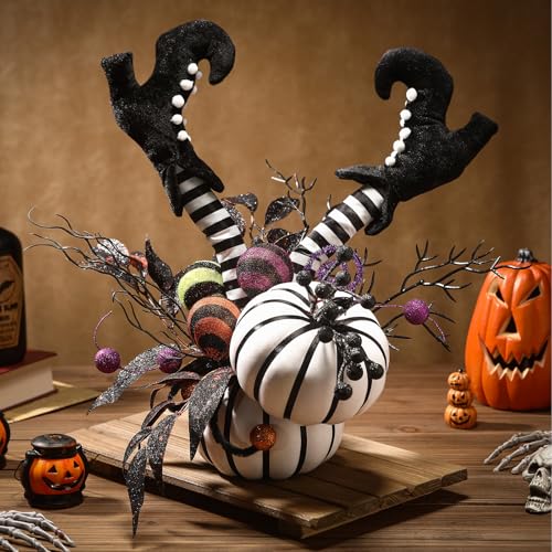 Halloween Table Centerpieces Decorations - Witch Boot and Pumpkin Variation