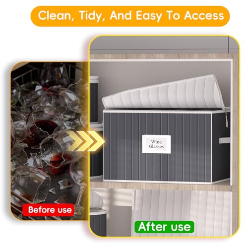 Gray 2-Pack Wine Glass Storage Box with Padded Dividers & Hard Shell for 24 Glasses