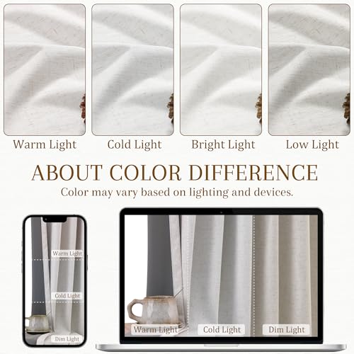 Nanspring Extra Long 100% Blackout Linen Curtains 108 Inch Length