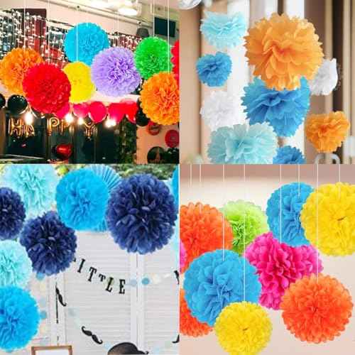 10pcs Paper Pom Poms Tissue Paper Flower Art Craft DIY Hanging Flower for Party Wedding Baby Shower Nursey Wall Decoration (8inch+10inch, Burgundy)