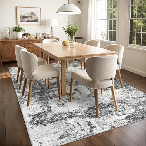 Black 8x10 Abstract Washable Area Rug for Living Room - Non-Slip, Soft & Stain-Resistant