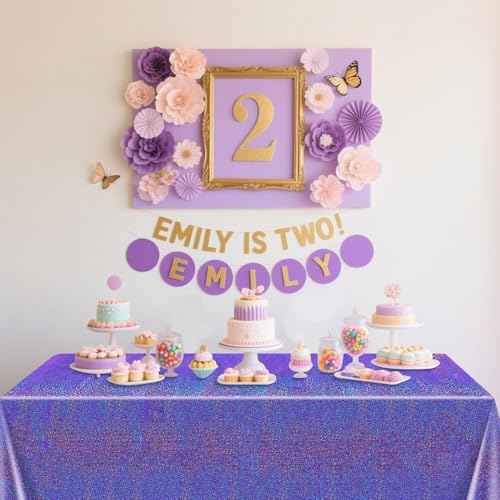 4Pcs Purple Holographic Tablecloths Rectangular Purple Iridescent Tablecloth Shimmer Metallic Table Covers for Butterfly Mermaid Party Birthday Wedding Christmas Holiday Party Decorations, 54x108Inch