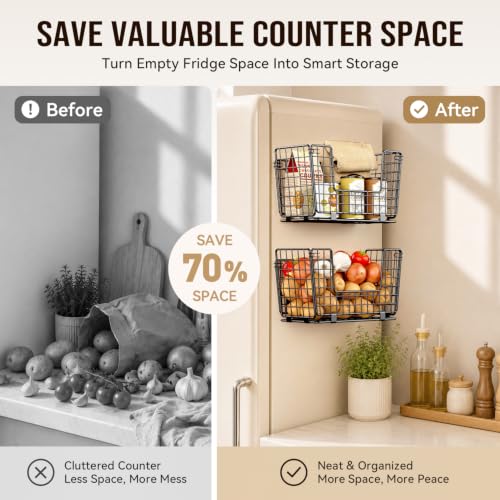 Magnetic Fridge Shelf Organizer 3 Pack Black - Fruit & Vegetable Storage