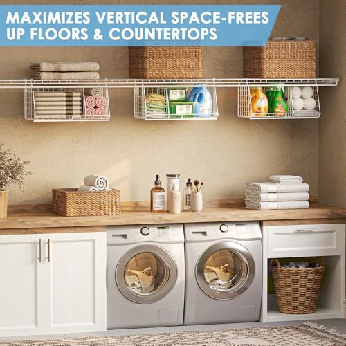 Sonyabecca White 23.62” Extra-Long Under-Shelf Laundry Basket Organizer, 3-Pack