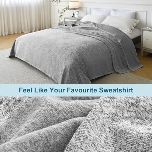 KAWAHOME Heather Grey Queen Size Sweatshirt Blanket for Bed, Lightweight & Soft