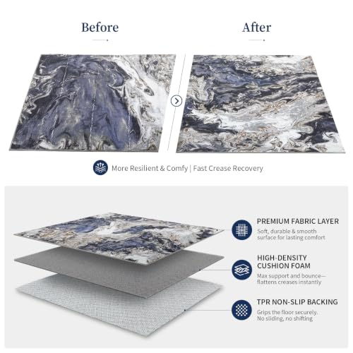 Blue Coastal Area Rug 8x10 Washable Non-Slip Living Room Carpet - Modern Abstract Design