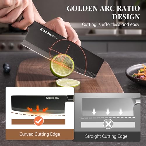 Astercook Black 6-Piece Kitchen Knife Set with Block - High Carbon Stainless Steel, Ultra Sharp, Dishwasher Safe