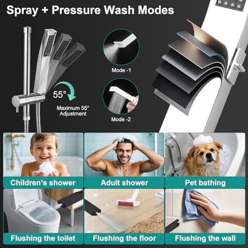 KEBAO 10-Inch All Metal Rain Shower Head & Handheld Spray Combo Chrome, Adjustable Extension Arm