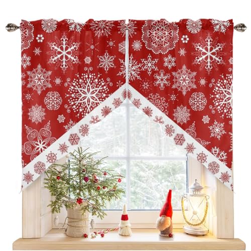 Snowflake Christmas Swag Curtain Valance for Kitchen & Windows, 56" Wide, Pack of 2