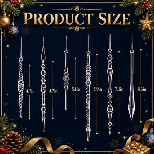 Tondiamo 48-Piece Crystal Icicle Ornaments Set for Christmas Tree - Acrylic