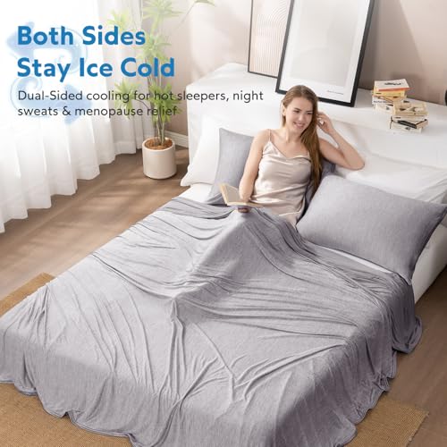 Cooling Blanket Queen Size for Hot Sleepers - Reversible Grey Bed Cover 90x90
