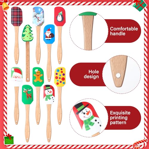 Patelai Christmas Silicone Spatulas with Wooden Handles - 10 Pack Baking Tools