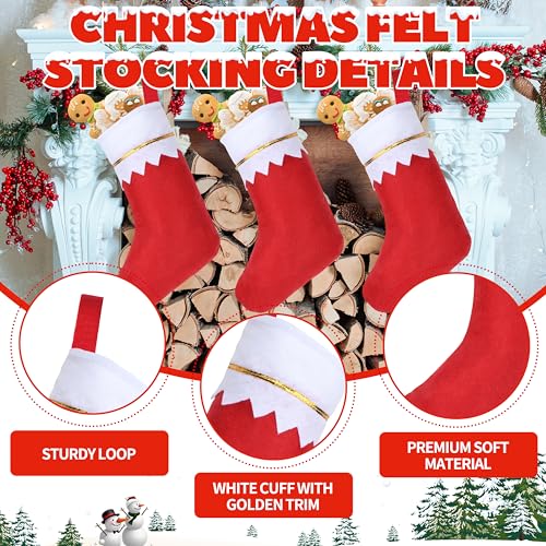 Amazing Time 16Pcs Red Christmas Stockings with White Cuff & Gold Trim - Holiday Decor