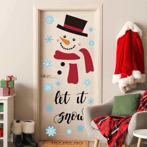Christmas Door Stickers Snowman Decals Large Mural Stickers for Winter Xmas Home Refrigerator Wall Window Decor, 9.8 x 11.8 Inch, 8 Sheets