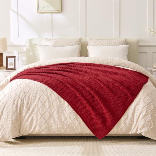 Moss-Christmas Red Throw Blanket 50x60 Sweater-Soft Acrylic Knit - OnesCosy