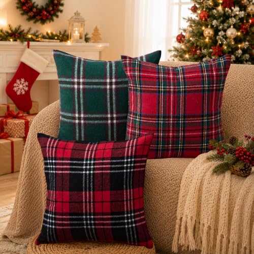 Christmas Plaid Pillow Covers 26x26 2Pcs Red Xmas Decorations