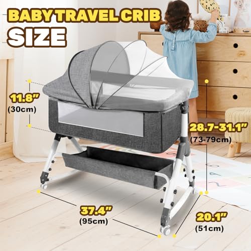 Foldable Baby Bassinet with Mosquito Net & Silent Wheels - Adjustable Bedside Sleeper