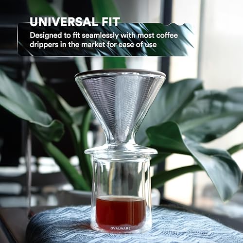 Ovalware 11.8oz Double Wall Insulated Borosilicate Glass Cup Set of 2 – Durable Coffee & Tea Mug