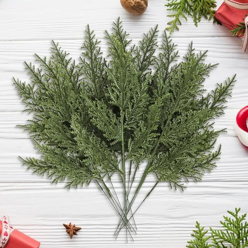 24PCS Artificial Pine Needles Branches 12.4" Christmas Greenery Stems Green Plants Fake Pine Sprigs Faux Pine Leaves Picks Crafts Sprays for Xmas Tree DIY Wreaths Garlands Home Decoration (24, Green)