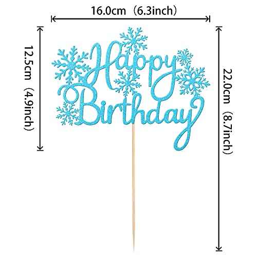 1 PCS Happy Birthday Snowflake Cake Topper Glitter Winter Frozen Snowflake Cake Pick Decoration for Winter Wonderland Baby Shower Kids Birthday Christmas Party Decorations Supplies Blue