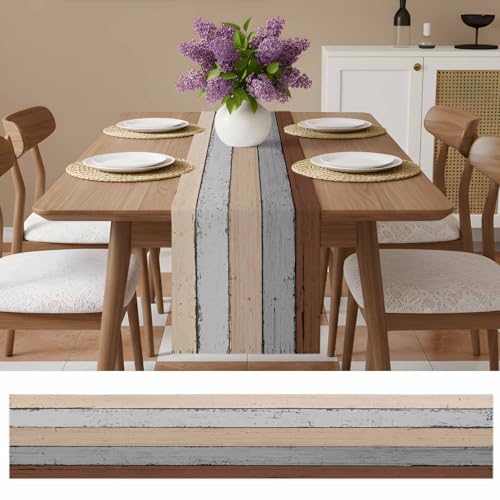 Vandarllin 13x70 Brown Grey Farmhouse Table Runner - 70-72in Rustic Burlap Cotton Decor