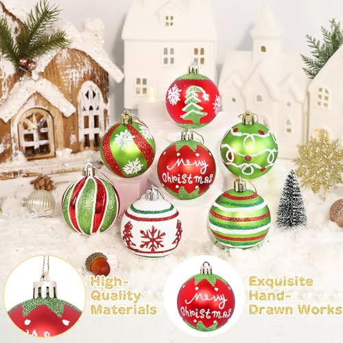 20 Pcs Christmas Ball Ornaments 2.4 Inch Green and Red Glittering