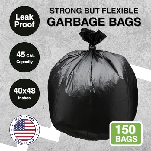 40 Gallon Heavy Duty Black Trash Bags 45 Gal Can Liners Bulk 150 Count
