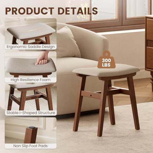 Walnut Solid Wood Vanity Stool with Padded Seat - Versatile Footrest Ottoman