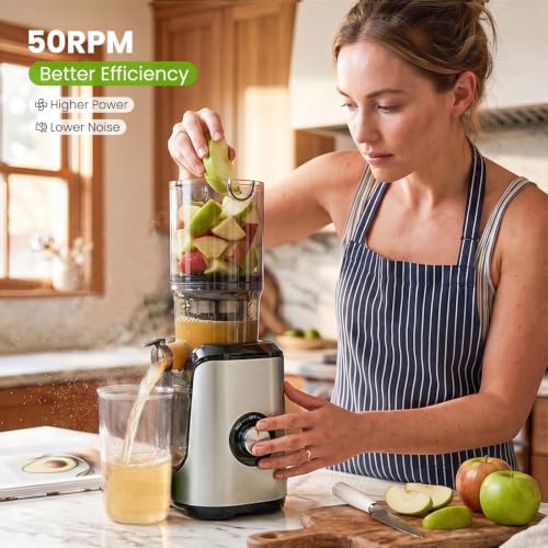 Slow Masticating Juicer with Reverse Function - Silver, 4.25-Inch Feed Chute