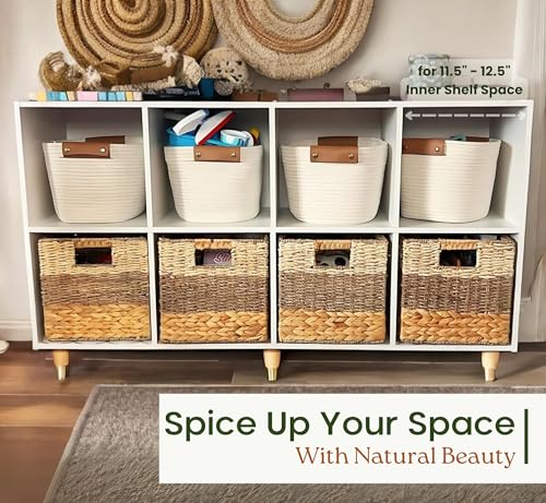 Natural Wicker Storage Cubes Set of 4 - 11x11 Inches, Foldable Organizers with Handles
