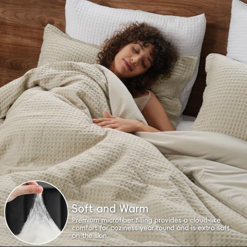 PHF Ultra Soft Waffle Comforter Set 3 Pieces King Linen | Breathable & Durable Bedding