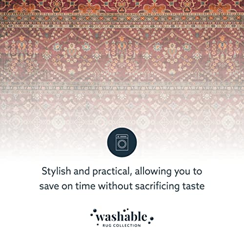 Linon Home Decor Products The Anywhere Washable Rug Yarit Garnet & Ivory 3' X 5' Accent Rug