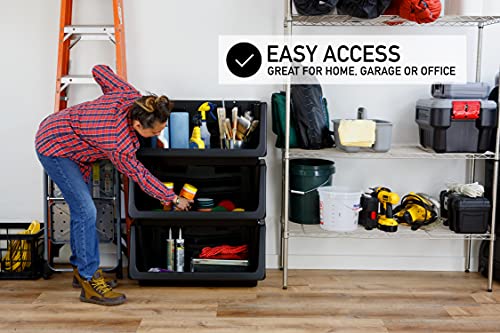 Heavy Duty Stack Bins - Interlocking Nesting Storage Containers Pack of 3 - Black