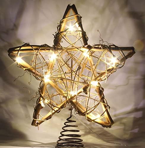 Christmas Tree Topper Farmhouse Decor Decorations Rattan Natural Star