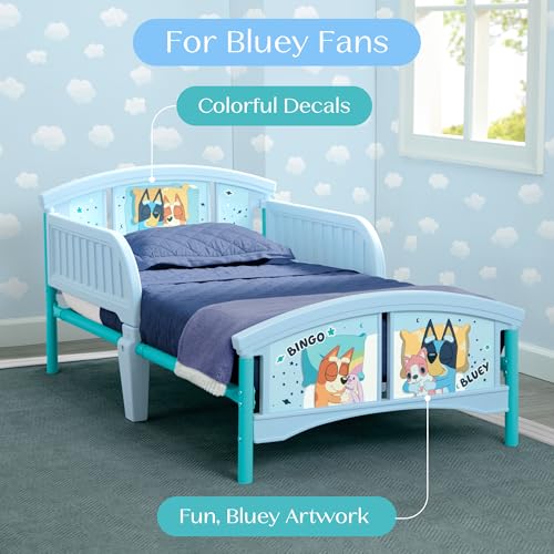 Bluey Delta Children Plastic Toddler Bed with Guardrails, Easy Transition