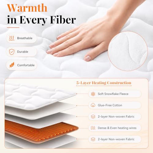 SurChic Queen Size Heated Mattress Pad - Coral Fleece Electric Bed Warmer with Dual Controls, 10 Heat Settings, Auto Shut Off, 21” Deep Pocket, Machine Washable