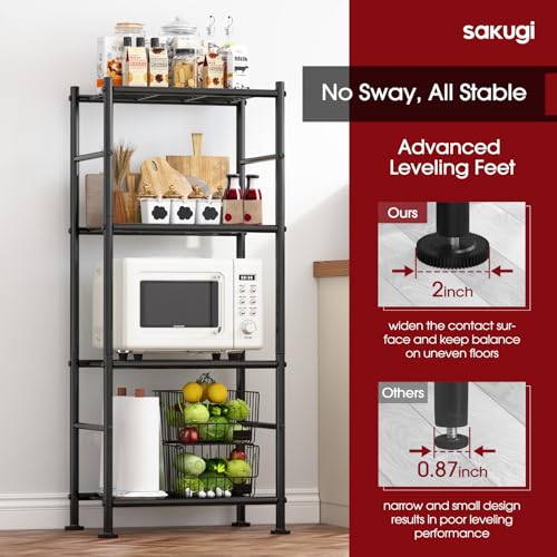 Sakugi Heavy Duty 4-Tier Metal Storage Shelves - Garage, Pantry & Closet Organizer, Black, 18.4W x 12.6D x 44.2H