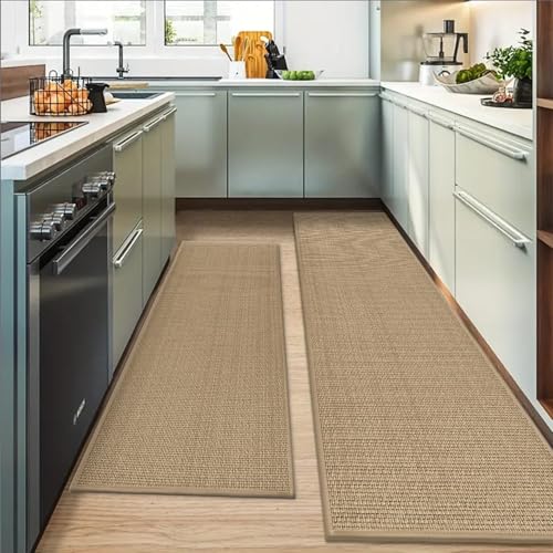 Non-Slip Kitchen Rugs Set of 3 - 24x36, 24x60, 24x72 Linen Chenille Mats