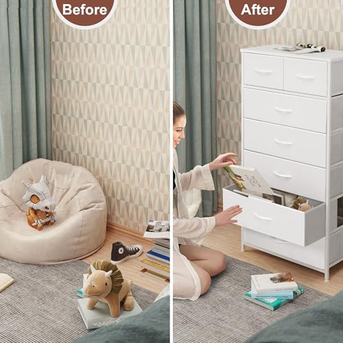 White Fabric Dresser with 7 Removable Drawers - Vertical Storage Tower