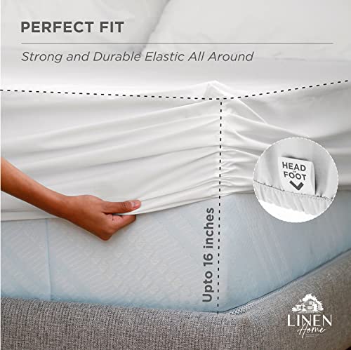 Linen Home 100% Cotton Percale King Size Fitted Sheet only, White