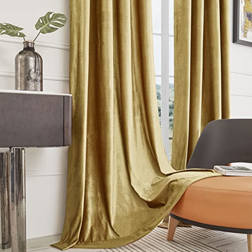 Velvet Blackout Curtains 84 Inch Length - Gold, 52W x 84L, Pack of 2
