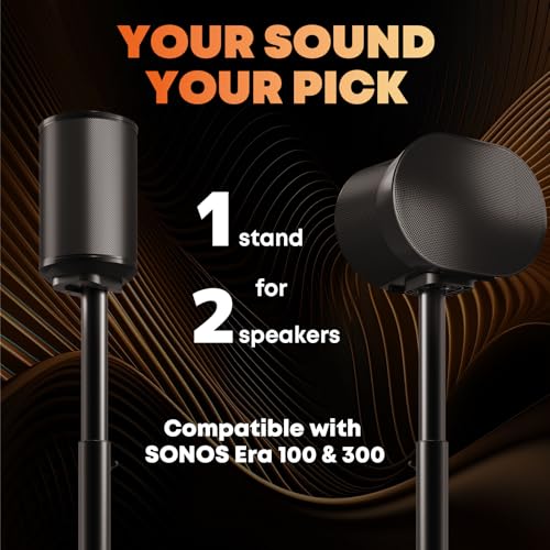 PUTORSEN Black Speaker Stands for Sonos Era 100, 100 SL & Era 300 - Set of 2, Adjustable Height, Cable Management