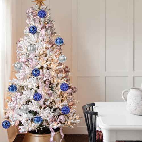 12Pcs Christmas Ball Ornaments Silver Blue Christmas Ornaments 3.14" Christmas Tree Ornaments Big Plastic Christmas Ornaments Balls Gradient Hanging Christmas Balls Xmas Decorations for Holiday Party