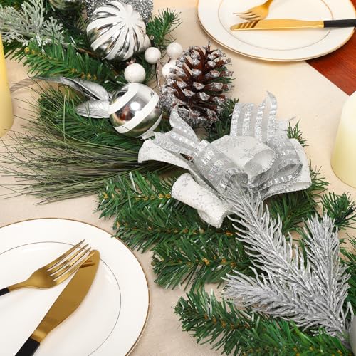 Adeeing 6FT Silver Christmas Garland with Lights, Battery Operated Artificial Rattan, Holiday Indoor Outdoor Decor