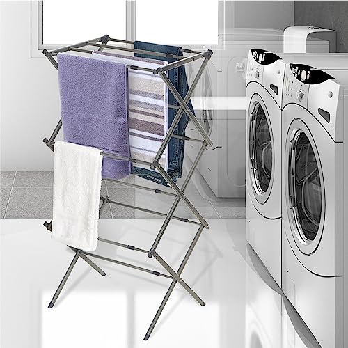 Silver 3-Tier Collapsible Metal Laundry Drying Rack - Space Saving & Heavy Duty