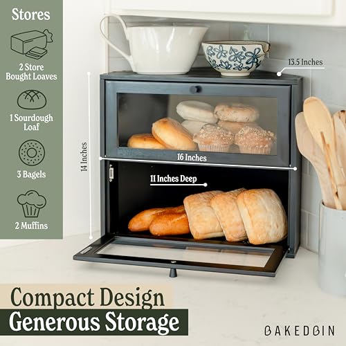 Black Corner Double-Layer Bread Box - Extra Large Bamboo Storage