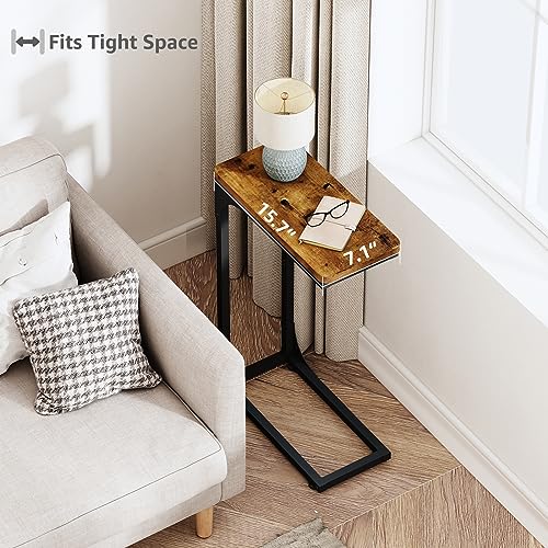 QEEIG Narrow C-Shape Side Tables Set of 2 - 7.1 Inch Width, Brown
