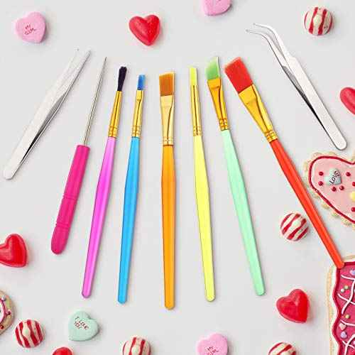 Patelai 14 Pcs Cookie Decorating Tool Set Christmas Fondant Cake Decorating Brushes Scribe Cookie Tool Sugar Stir Needle Baking Elbow and Straight Tweezers for Christmas Sprinkles Supplies for Fondant